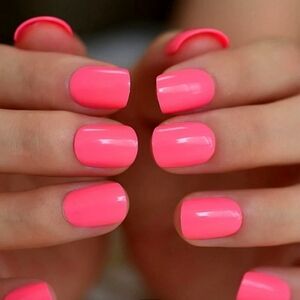 Hot Pink Press On Nails | Short Square | Glossy Neon Pink Nails